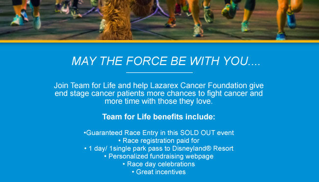 25 Dollars Off SOLD OUT Star Wars Half Marathon! http://www.teamforlifelcf.org/endurance-races-events/star-wars-half-marathon-weekend-2015