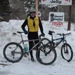 Scott Ellis on his way to completing 23 consecutive months of riding to Estes Park.
