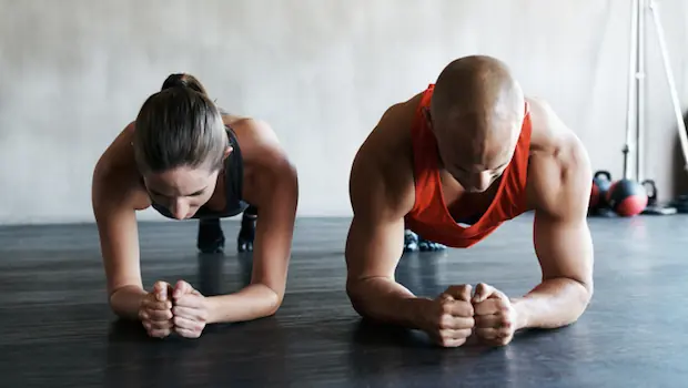 A woman exercising.