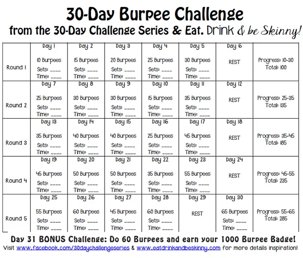 30-Day Burpee Challenge Calendar