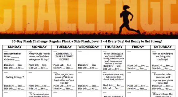 30 day plank challenge calendar
