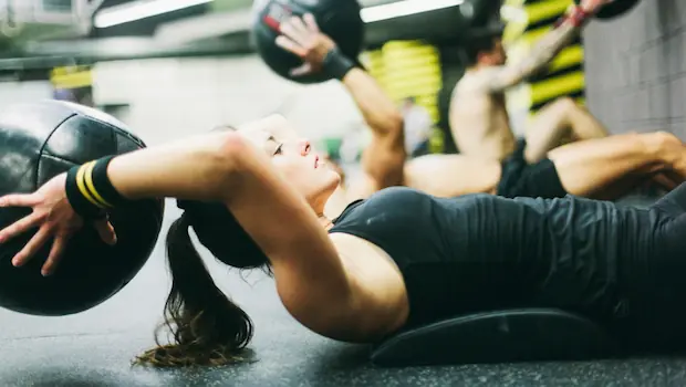 A woman exercising.