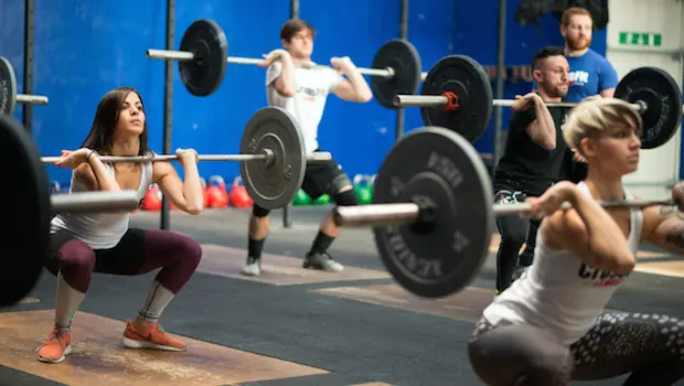 A group of people exercising.