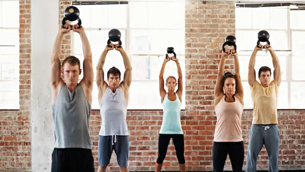 A group exercising.